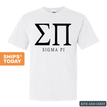 Load image into Gallery viewer, Sigma Pi Comfort Colors T-Shirt - Sigma Pi Block Letter Shirt - Kite and Crest
