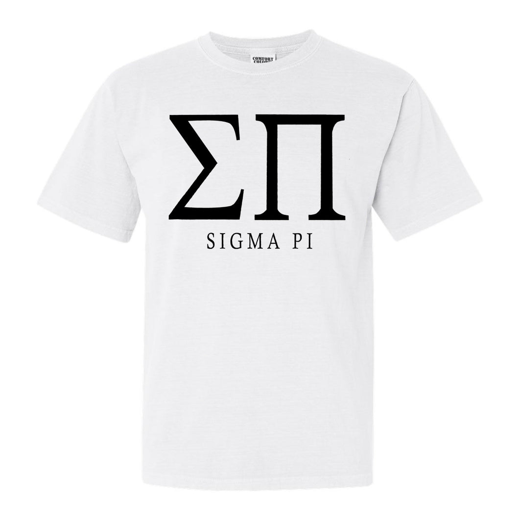 Sigma Pi Comfort Colors T-Shirt - Sigma Pi Block Letter Shirt - Kite and Crest