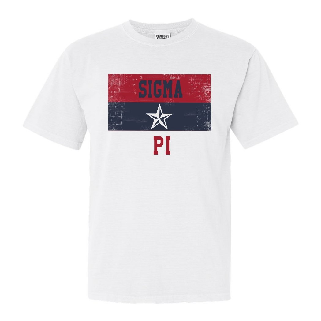 Sigma Pi Comfort Colors T-Shirt - Sigma Pi Colorful Stripe Shirt - Kite and Crest