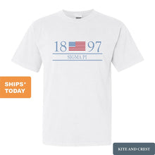 Load image into Gallery viewer, Sigma Pi Comfort Colors T-Shirt - Sigma Pi Flag Year Shirt - Kite and Crest
