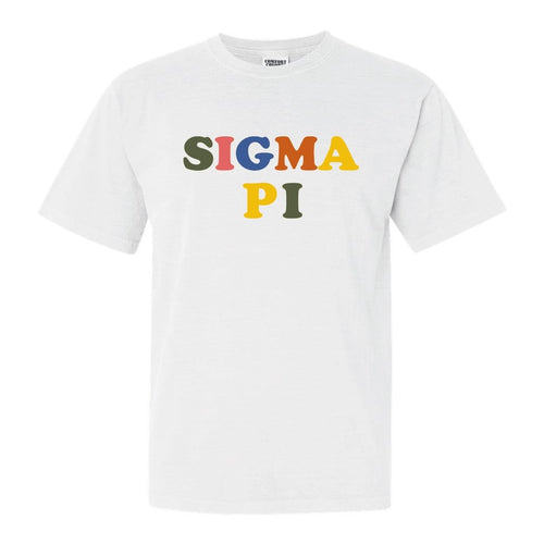 Sigma Pi Comfort Colors T-Shirt - Sigma Pi Retro Letters Shirt - Kite and Crest