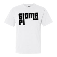 Load image into Gallery viewer, Sigma Pi Comfort Colors T-Shirt - Sigma Pi Stacked Letters Shirt - Kite and Crest

