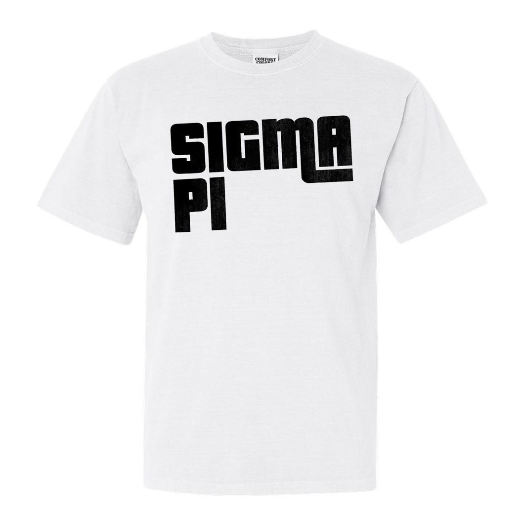 Sigma Pi Comfort Colors T-Shirt - Sigma Pi Stacked Letters Shirt - Kite and Crest