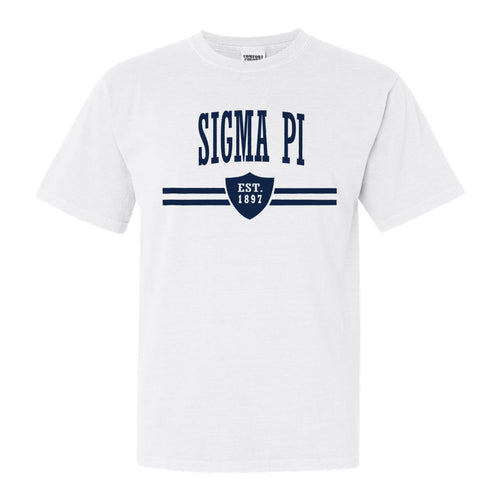 Sigma Pi Comfort Colors T-Shirt - Sigma Pi Striped Shield Shirt - Kite and Crest