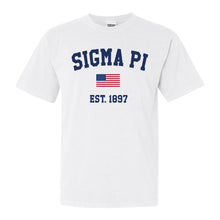 Load image into Gallery viewer, Sigma Pi Comfort Colors T-Shirt - Sigma Pi USA Flag Shirt - Kite and Crest
