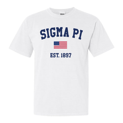 Sigma Pi Comfort Colors T-Shirt - Sigma Pi USA Flag Shirt - Kite and Crest