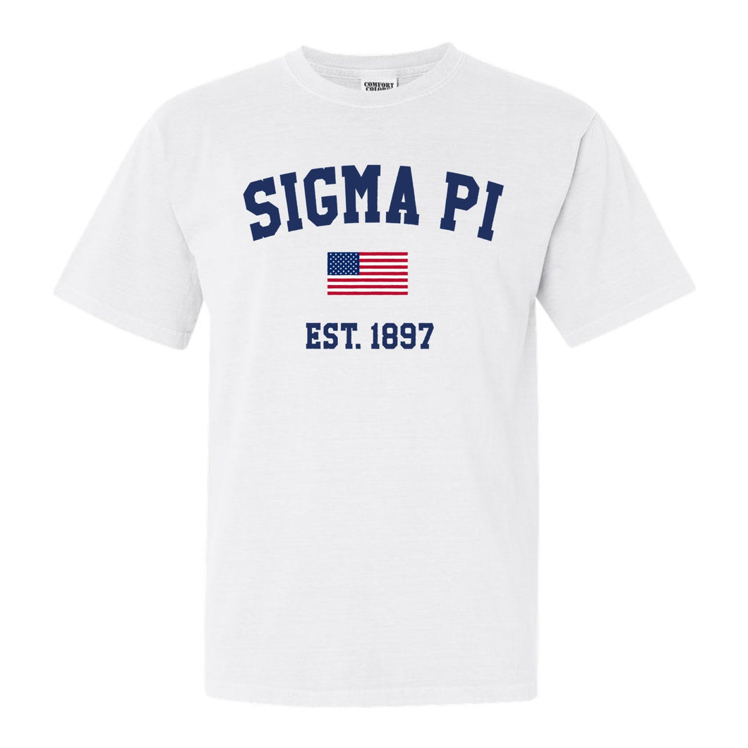 Sigma Pi Comfort Colors T-Shirt - Sigma Pi USA Flag Shirt - Kite and Crest