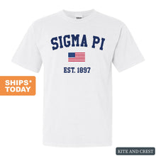 Load image into Gallery viewer, Sigma Pi Comfort Colors T-Shirt - Sigma Pi USA Flag Shirt - Kite and Crest
