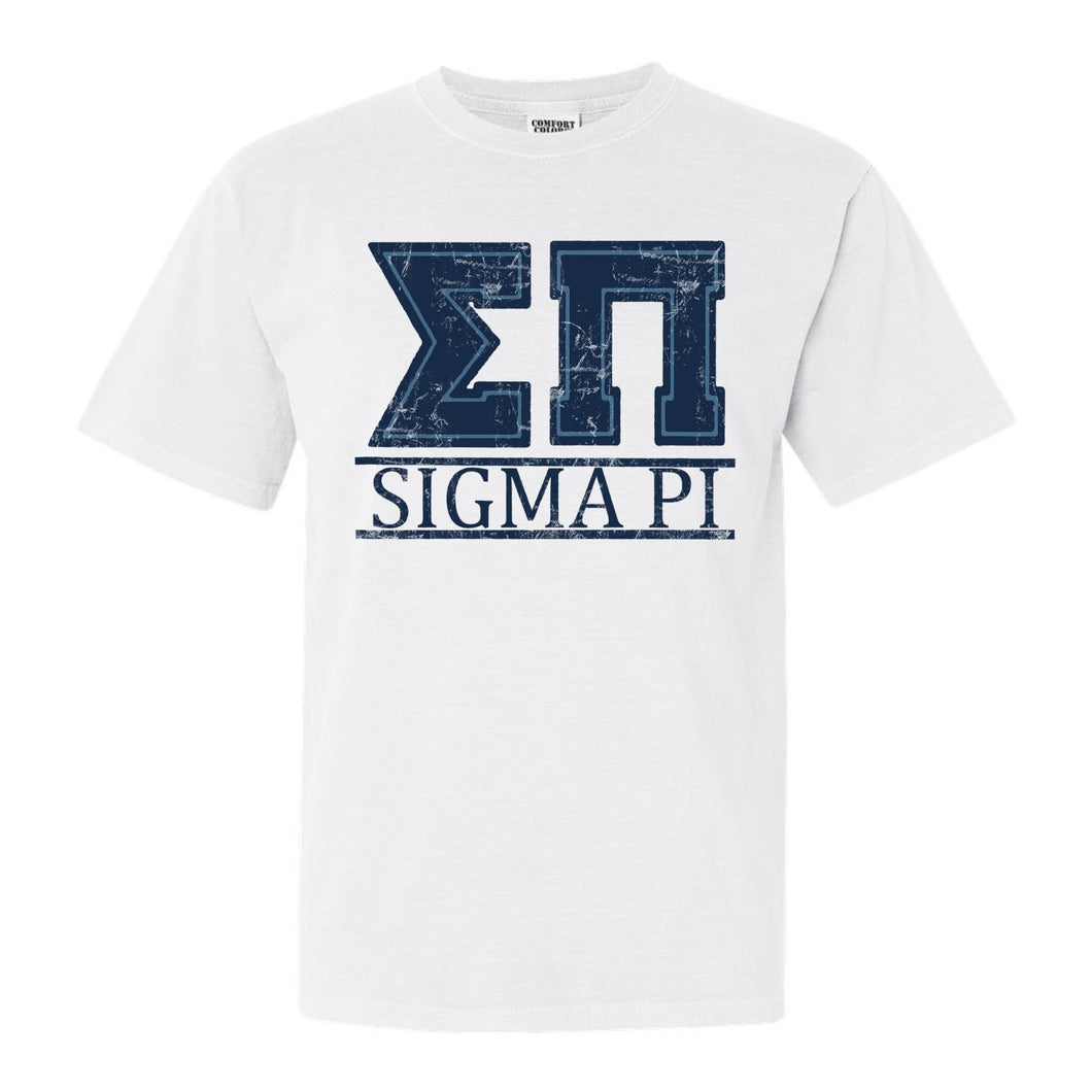 Sigma Pi Comfort Colors T-Shirt - Sigma Pi Washed Letters Shirt - Kite and Crest