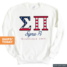 Load image into Gallery viewer, Sigma Pi Sweatshirt - Sigma Pi American Flag Letters Crewneck Sweatshirt - Kite and Crest
