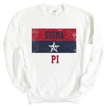 Load image into Gallery viewer, Sigma Pi Sweatshirt - Sigma Pi Colorful Stripe Crewneck Sweatshirt - Kite and Crest
