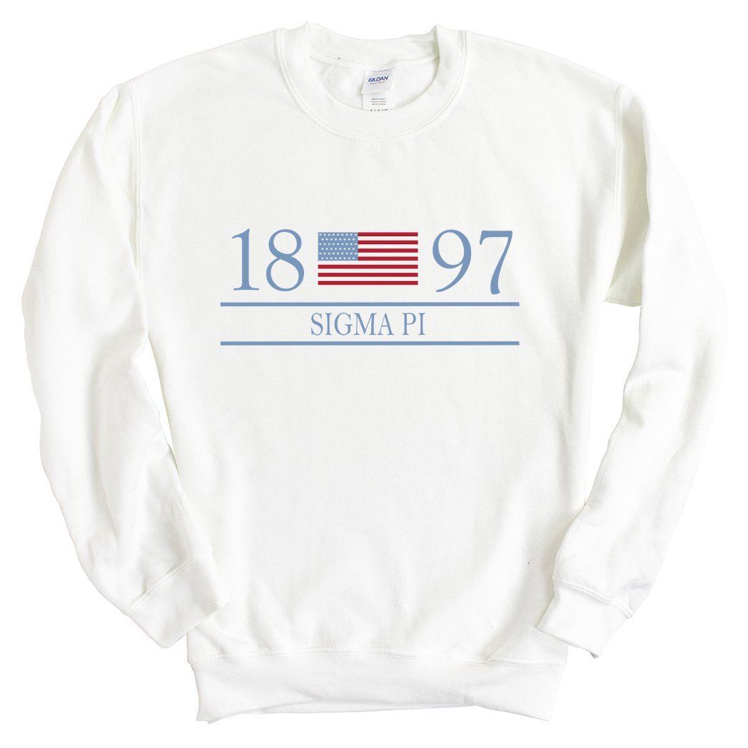 Sigma Pi Sweatshirt - Sigma Pi Flag Year Crewneck Sweatshirt - Kite and Crest