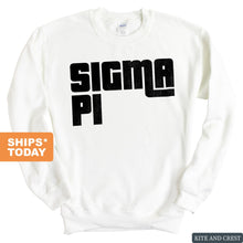 Load image into Gallery viewer, Sigma Pi Sweatshirt - Sigma Pi Stacked Letters Crewneck Sweatshirt - Kite and Crest
