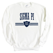 Load image into Gallery viewer, Sigma Pi Sweatshirt - Sigma Pi Striped Shield Crewneck Sweatshirt - Kite and Crest
