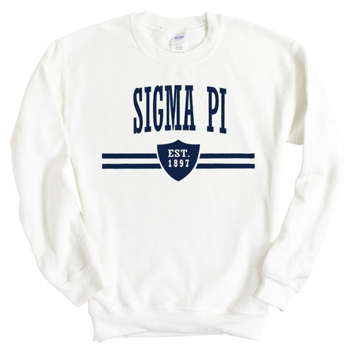 Sigma Pi Sweatshirt - Sigma Pi Striped Shield Crewneck Sweatshirt - Kite and Crest