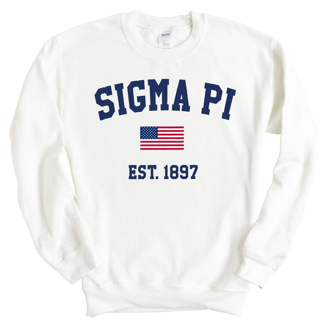 Sigma Pi Sweatshirt - Sigma Pi USA Flag Crewneck Sweatshirt - Kite and Crest