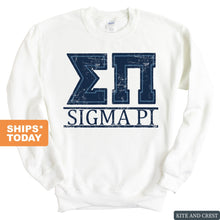 Load image into Gallery viewer, Sigma Pi Sweatshirt - Sigma Pi Washed Letters Crewneck Sweatshirt - Kite and Crest
