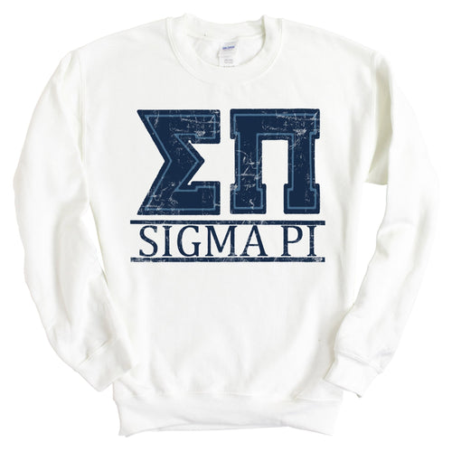 Sigma Pi Sweatshirt - Sigma Pi Washed Letters Crewneck Sweatshirt - Kite and Crest