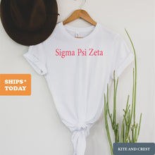 Load image into Gallery viewer, Sigma Psi Zeta Basic Written T-shirt - Kite and Crest
