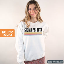 Load image into Gallery viewer, Sigma Psi Zeta Colorful Stripes Crewneck Sweatshirt - Kite and Crest
