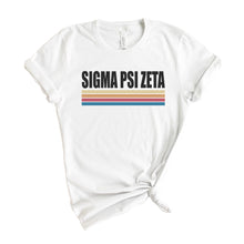 Load image into Gallery viewer, Sigma Psi Zeta Colorful Stripes T-shirt - Kite and Crest
