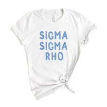 Load image into Gallery viewer, Sigma Sigma Rho Blue Bubble Letters T-shirt - Kite and Crest
