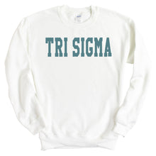 Load image into Gallery viewer, Sigma Sigma Sigma Sweatshirt - Tri Sigma Blue Retro Crewneck Sweatshirt - Kite and Crest
