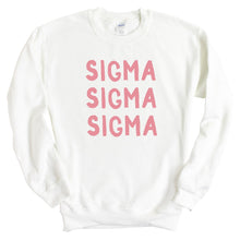 Load image into Gallery viewer, Sigma Sigma Sigma Sweatshirt | Tri Sigma Pink Bubble Letters Crewneck Sweatshirt | Sigma Sigma Sigma Sorority Gift Idea - Kite and Crest
