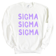 Load image into Gallery viewer, Sigma Sigma Sigma Sweatshirt - Tri Sigma Purple Bubble Letters Crewneck Sweatshirt - Kite and Crest
