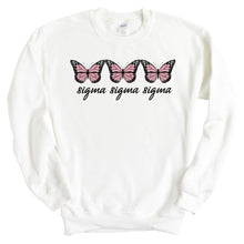 Load image into Gallery viewer, Sigma Sigma Sigma Sweatshirt - Tri Sigma Three Butterflies Crewneck Sweatshirt - Kite and Crest
