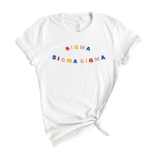 Load image into Gallery viewer, Sigma Sigma Sigma T-Shirt | Tri Sigma Circular Colorful Shirt | Sigma Sigma Sigma Sorority Gift Idea - Kite and Crest

