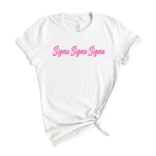 Load image into Gallery viewer, Sigma Sigma Sigma T-Shirt | Tri Sigma Neon Pink Colored Shirt | Sigma Sigma Sigma Sorority Gift Idea - Kite and Crest
