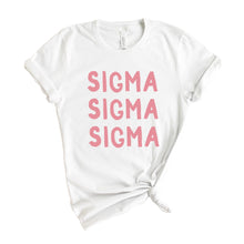 Load image into Gallery viewer, Sigma Sigma Sigma T-Shirt | Tri Sigma Pink Bubble Letters Shirt | Sigma Sigma Sigma Sorority Gift Idea - Kite and Crest
