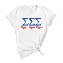 Load image into Gallery viewer, Sigma Sigma Sigma T-Shirt | Tri Sigma Red and Blue Shirt | Sigma Sigma Sigma Sorority Gift Idea - Kite and Crest
