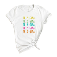 Load image into Gallery viewer, Sigma Sigma Sigma T-shirt - Tri Sigma (ΣΣΣ) Modern Stacked Tee - Kite and Crest
