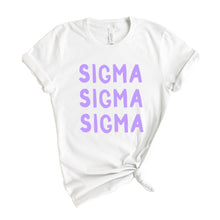 Load image into Gallery viewer, Sigma Sigma Sigma T-shirt - Tri Sigma (ΣΣΣ) Purple Bubble Letters Tee - Kite and Crest
