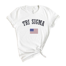 Load image into Gallery viewer, Sigma Sigma Sigma T-shirt - Tri Sigma (ΣΣΣ) USA Tee - Kite and Crest
