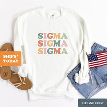 Load image into Gallery viewer, Sigma Sigma Sigma Tri Sigma Bright and Colorful Sorority Crewneck Sweatshirt - Kite and Crest
