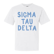 Load image into Gallery viewer, Sigma Tau Delta Blue Cotton Candy Comfort Colors T-Shirt - Kite and Crest
