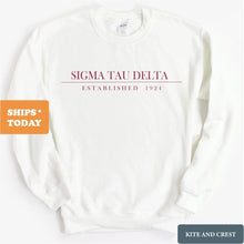 Load image into Gallery viewer, Sigma Tau Delta Boyfriend Sweatshirt - Fraternity Crewneck Sweatshirt - Kite and Crest
