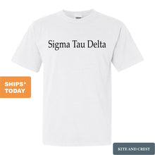 Load image into Gallery viewer, Sigma Tau Delta Clean and Simple Comfort Colors T-Shirt - Kite and Crest
