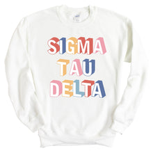 Load image into Gallery viewer, Sigma Tau Delta Colorful 3D Sweatshirt - Fraternity Crewneck Sweatshirt - Kite and Crest
