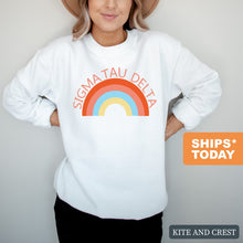 Load image into Gallery viewer, Sigma Tau Delta Happy Days Sweatshirt - Fraternity Crewneck Sweatshirt - Kite and Crest
