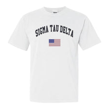 Load image into Gallery viewer, Sigma Tau Delta Traditional Flag Comfort Colors T-Shirt - Kite and Crest
