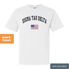 Load image into Gallery viewer, Sigma Tau Delta Traditional Flag Comfort Colors T-Shirt - Kite and Crest
