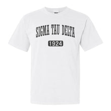 Load image into Gallery viewer, Sigma Tau Delta Weekender Comfort Colors T-Shirt - Kite and Crest
