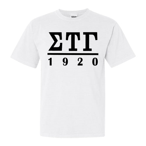 Sigma Tau Gamma Comfort Colors T-Shirt - Sig Tau Black Letters Shirt - Kite and Crest