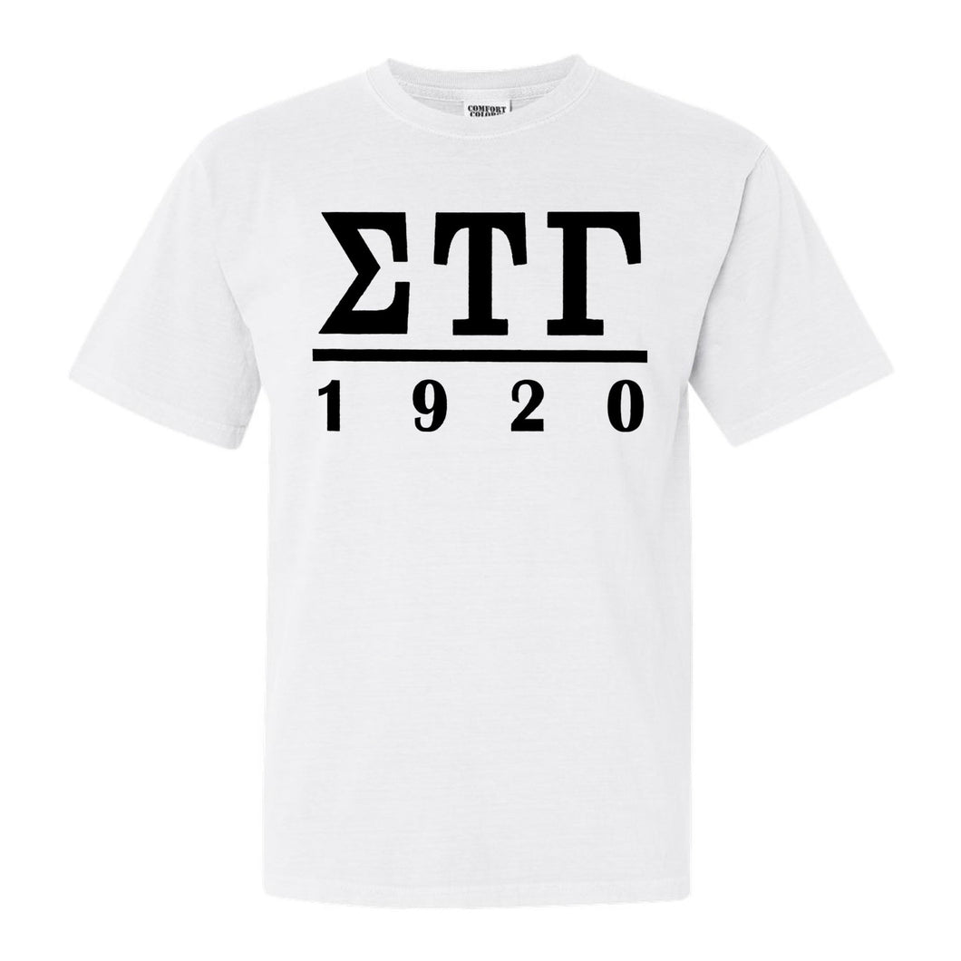 Sigma Tau Gamma Comfort Colors T-Shirt - Sig Tau Black Letters Shirt - Kite and Crest