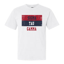 Load image into Gallery viewer, Sigma Tau Gamma Comfort Colors T-Shirt - Sig Tau Colorful Stripe Shirt - Kite and Crest

