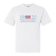 Load image into Gallery viewer, Sigma Tau Gamma Comfort Colors T-Shirt - Sig Tau Flag Year Shirt - Kite and Crest
